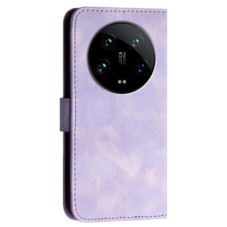 For Xiaomi 14 Ultra Grid Butterfly Embossed Pattern Leather Phone Case with Lanyard