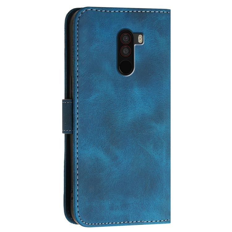 For Xiaomi Pocophone F1 Grid Butterfly Embossed Pattern Leather Phone Case with Lanyard