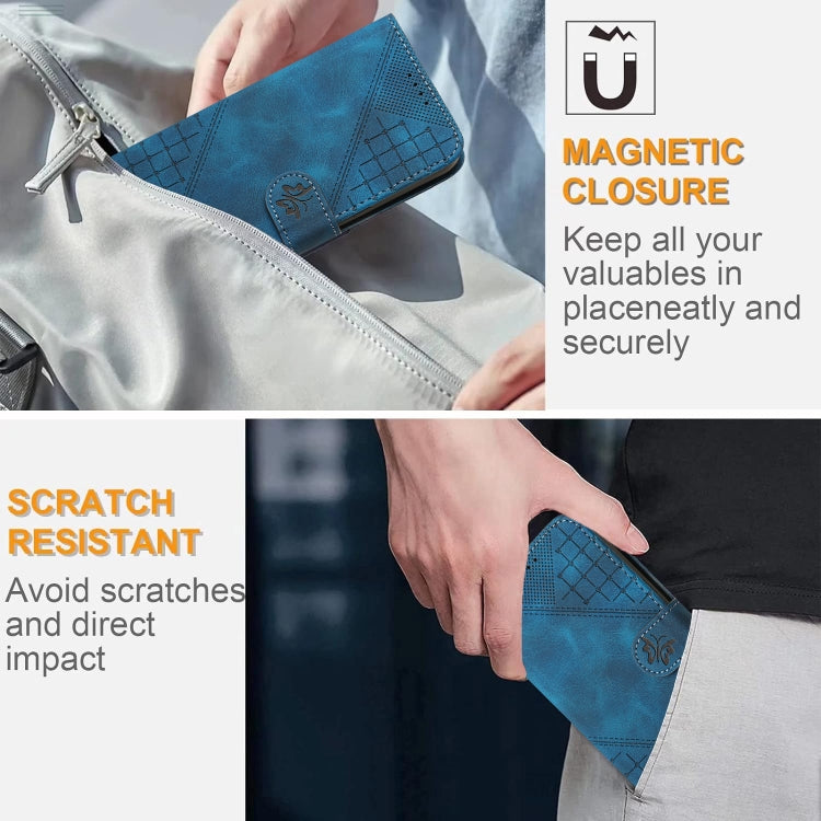 For Xiaomi Pocophone F1 Grid Butterfly Embossed Pattern Leather Phone Case with Lanyard