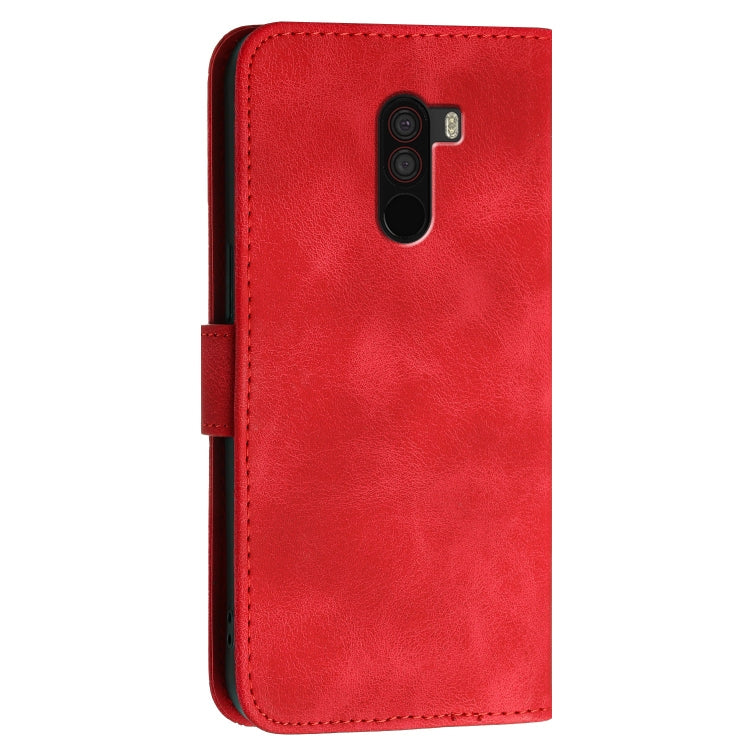 For Xiaomi Pocophone F1 Grid Butterfly Embossed Pattern Leather Phone Case with Lanyard