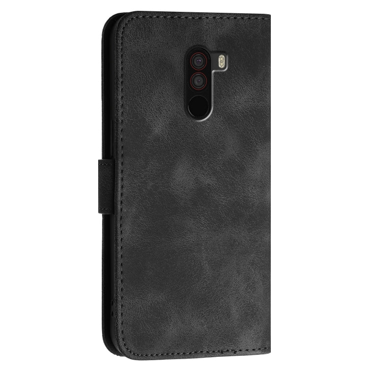 For Xiaomi Pocophone F1 Grid Butterfly Embossed Pattern Leather Phone Case with Lanyard