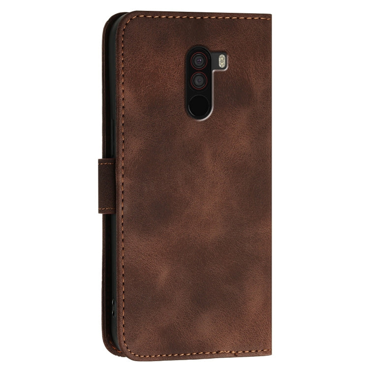 For Xiaomi Pocophone F1 Grid Butterfly Embossed Pattern Leather Phone Case with Lanyard