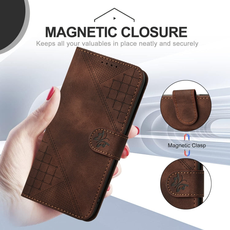 For Xiaomi Pocophone F1 Grid Butterfly Embossed Pattern Leather Phone Case with Lanyard