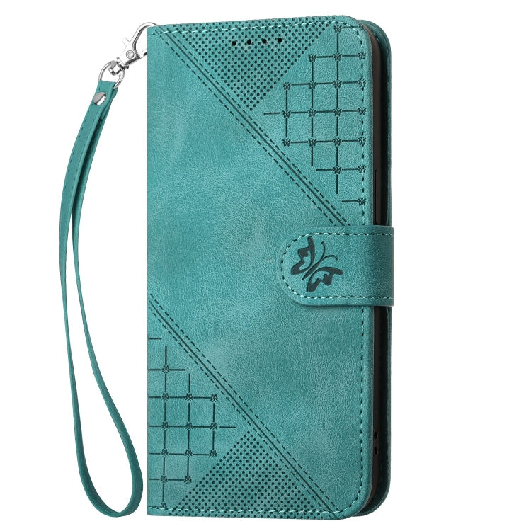 For Xiaomi Pocophone F1 Grid Butterfly Embossed Pattern Leather Phone Case with Lanyard