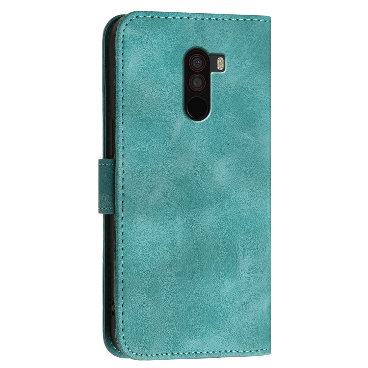 For Xiaomi Pocophone F1 Grid Butterfly Embossed Pattern Leather Phone Case with Lanyard