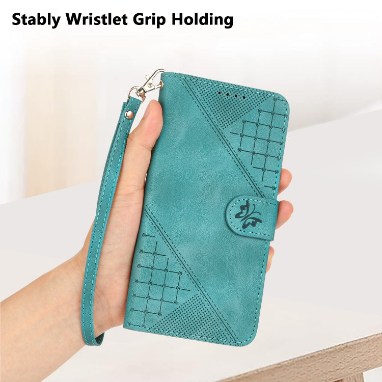 For Xiaomi Pocophone F1 Grid Butterfly Embossed Pattern Leather Phone Case with Lanyard