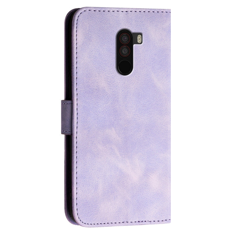 For Xiaomi Pocophone F1 Grid Butterfly Embossed Pattern Leather Phone Case with Lanyard