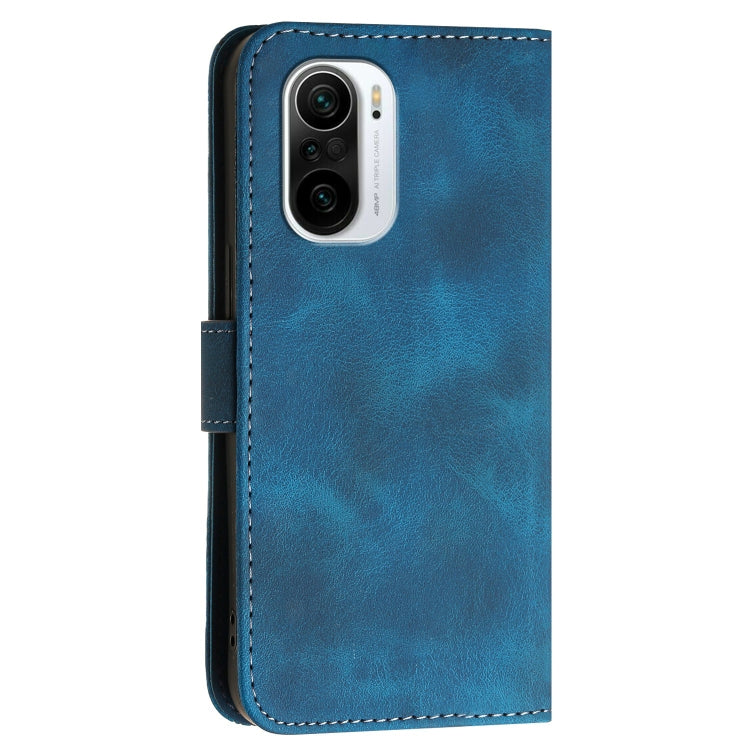 For Xiaomi Poco F3 Grid Butterfly Embossed Pattern Leather Phone Case with Lanyard