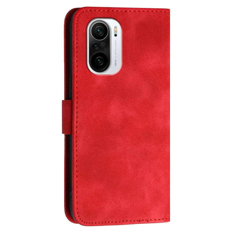 For Xiaomi Poco F3 Grid Butterfly Embossed Pattern Leather Phone Case with Lanyard