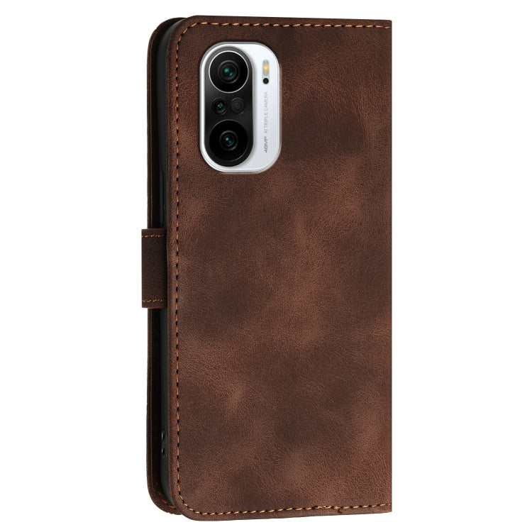For Xiaomi Poco F3 Grid Butterfly Embossed Pattern Leather Phone Case with Lanyard
