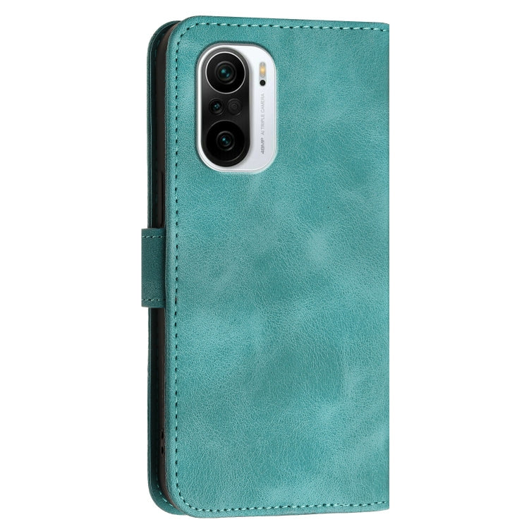 For Xiaomi Poco F3 Grid Butterfly Embossed Pattern Leather Phone Case with Lanyard