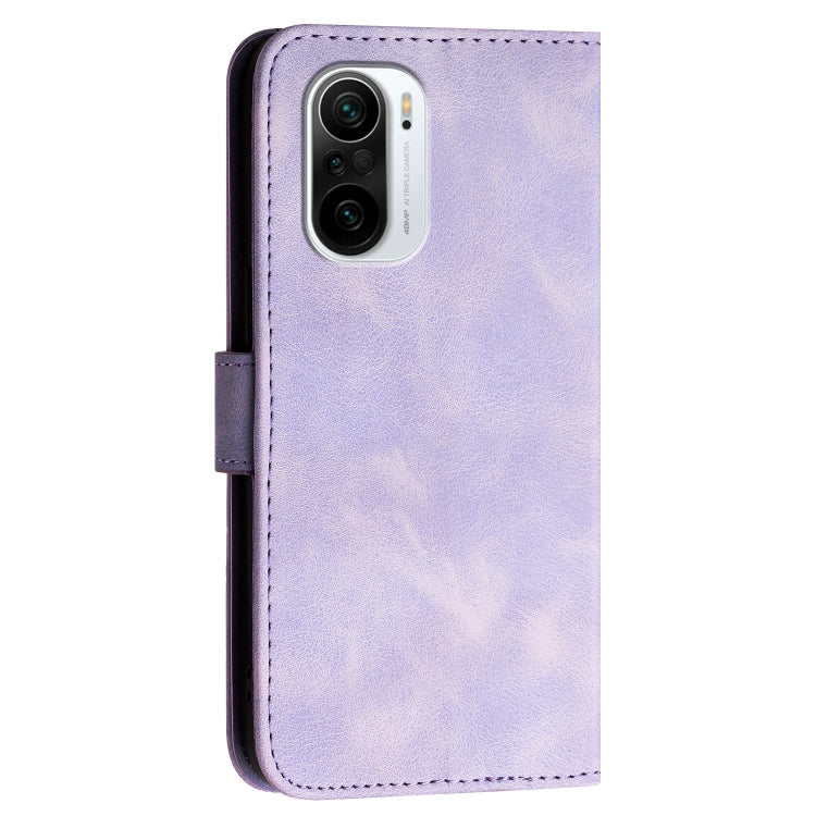 For Xiaomi Poco F3 Grid Butterfly Embossed Pattern Leather Phone Case with Lanyard