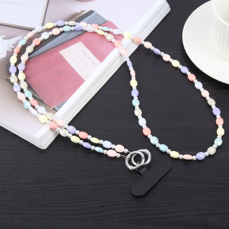 Simple Oval Shape Multicolor Long Bead Chain Phone Anti-lost Neck Crossbody Lanyard - Colorful