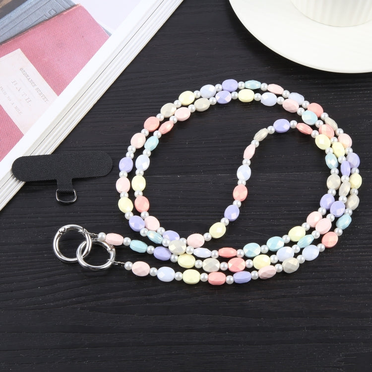 Simple Oval Shape Multicolor Long Bead Chain Phone Anti-lost Neck Crossbody Lanyard - Colorful
