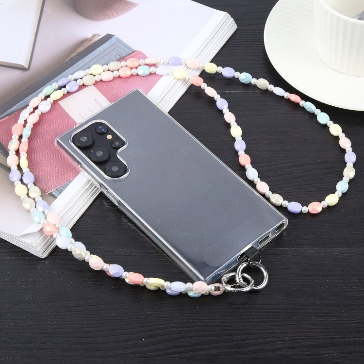 Simple Oval Shape Multicolor Long Bead Chain Phone Anti-lost Neck Crossbody Lanyard - Colorful