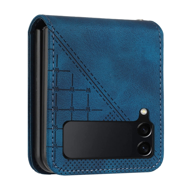 For Samsung Galaxy Z Flip3 5G YX0080 Grid Butterfly Embossed Pattern Flip Leather Phone Case with Lanyard