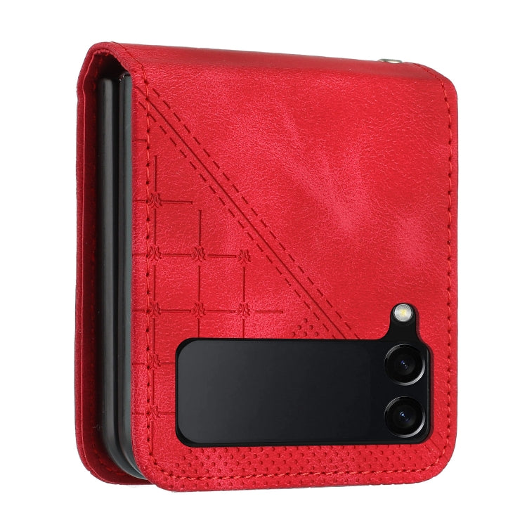 For Samsung Galaxy Z Flip3 5G YX0080 Grid Butterfly Embossed Pattern Flip Leather Phone Case with Lanyard