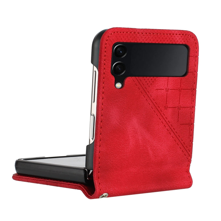 For Samsung Galaxy Z Flip3 5G YX0080 Grid Butterfly Embossed Pattern Flip Leather Phone Case with Lanyard