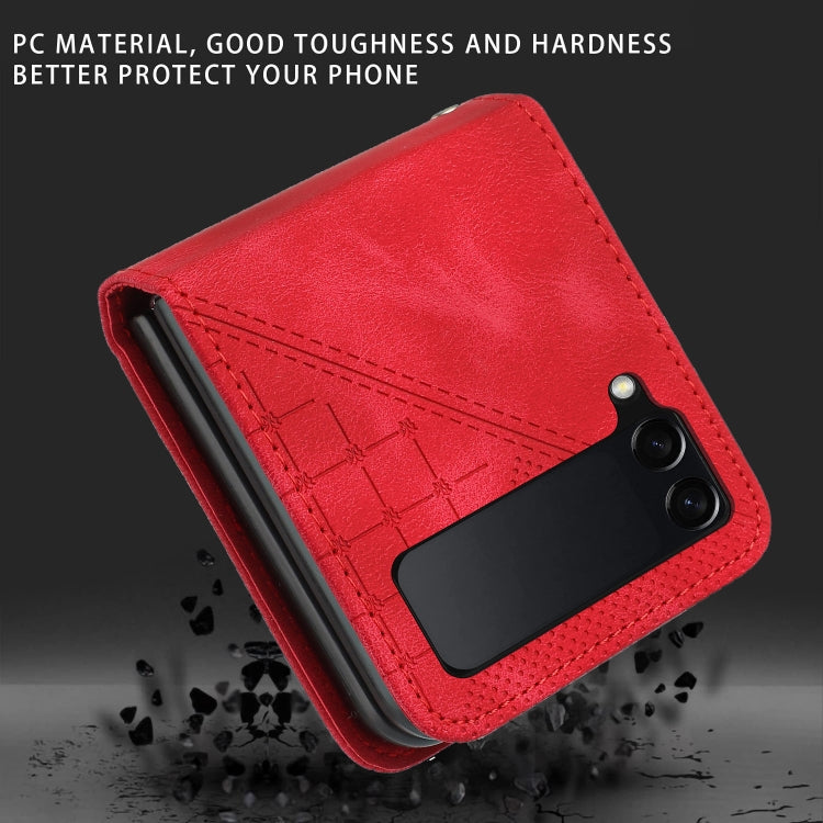 For Samsung Galaxy Z Flip3 5G YX0080 Grid Butterfly Embossed Pattern Flip Leather Phone Case with Lanyard
