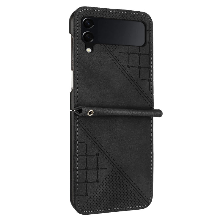For Samsung Galaxy Z Flip3 5G YX0080 Grid Butterfly Embossed Pattern Flip Leather Phone Case with Lanyard