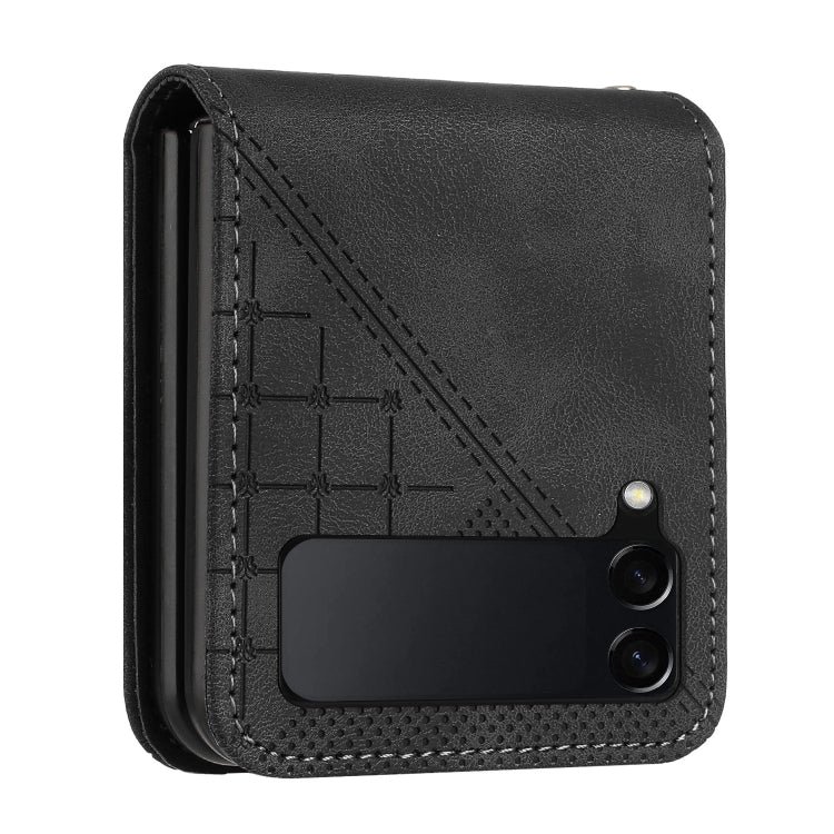 For Samsung Galaxy Z Flip3 5G YX0080 Grid Butterfly Embossed Pattern Flip Leather Phone Case with Lanyard