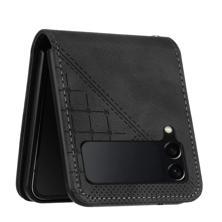 For Samsung Galaxy Z Flip3 5G YX0080 Grid Butterfly Embossed Pattern Flip Leather Phone Case with Lanyard