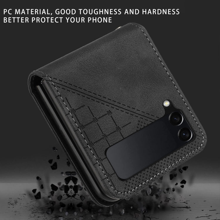 For Samsung Galaxy Z Flip3 5G YX0080 Grid Butterfly Embossed Pattern Flip Leather Phone Case with Lanyard