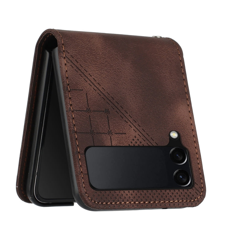 For Samsung Galaxy Z Flip3 5G YX0080 Grid Butterfly Embossed Pattern Flip Leather Phone Case with Lanyard
