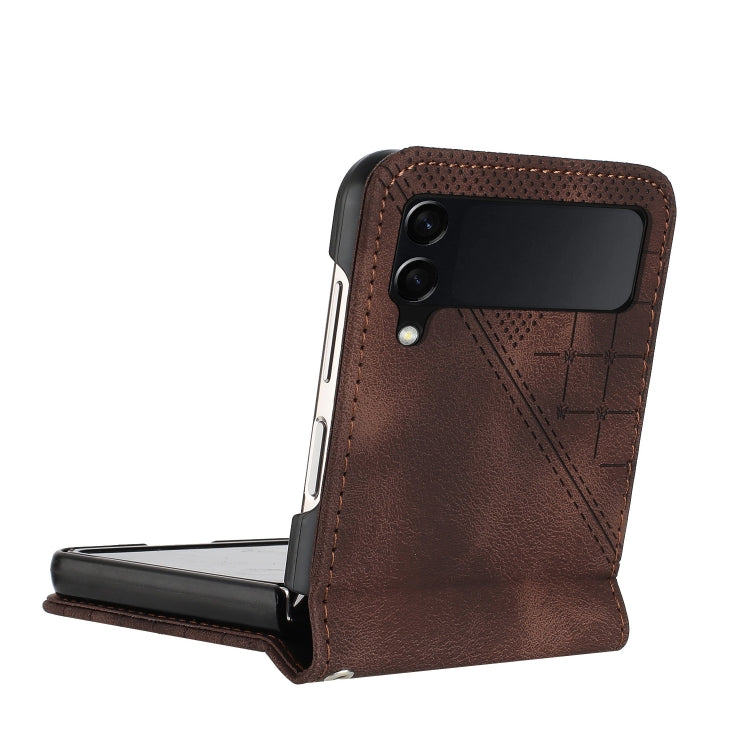 For Samsung Galaxy Z Flip3 5G YX0080 Grid Butterfly Embossed Pattern Flip Leather Phone Case with Lanyard
