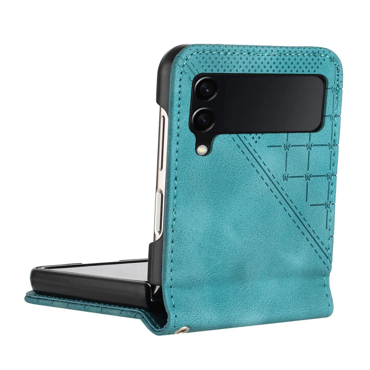 For Samsung Galaxy Z Flip3 5G YX0080 Grid Butterfly Embossed Pattern Flip Leather Phone Case with Lanyard