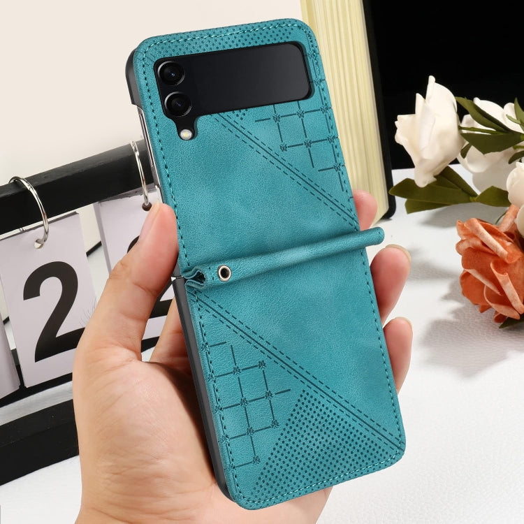 For Samsung Galaxy Z Flip3 5G YX0080 Grid Butterfly Embossed Pattern Flip Leather Phone Case with Lanyard