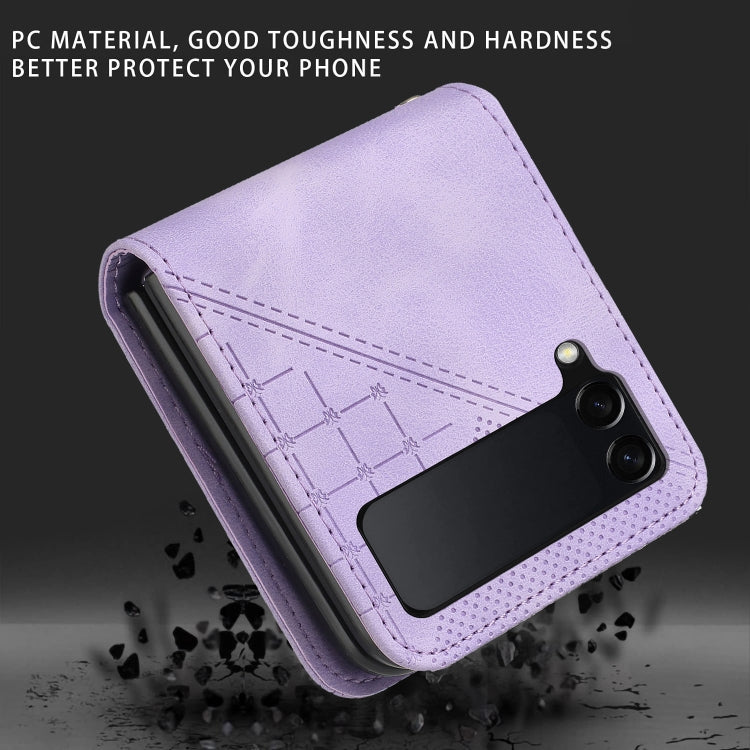 For Samsung Galaxy Z Flip3 5G YX0080 Grid Butterfly Embossed Pattern Flip Leather Phone Case with Lanyard