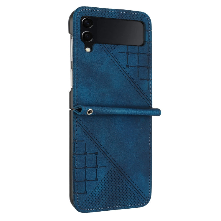 For Samsung Galaxy Z Flip4 YX0080 Grid Butterfly Embossed Pattern Flip Leather Phone Case with Lanyard