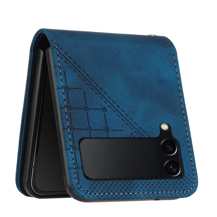 For Samsung Galaxy Z Flip4 YX0080 Grid Butterfly Embossed Pattern Flip Leather Phone Case with Lanyard