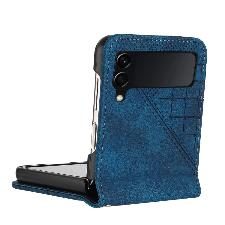 For Samsung Galaxy Z Flip4 YX0080 Grid Butterfly Embossed Pattern Flip Leather Phone Case with Lanyard