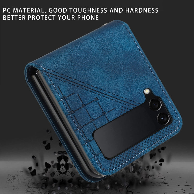 For Samsung Galaxy Z Flip4 YX0080 Grid Butterfly Embossed Pattern Flip Leather Phone Case with Lanyard