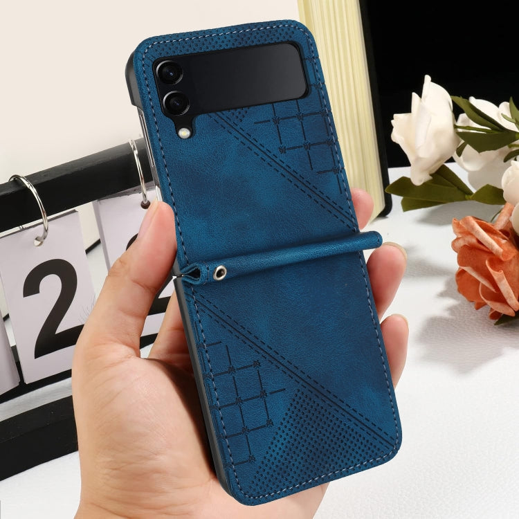 For Samsung Galaxy Z Flip4 YX0080 Grid Butterfly Embossed Pattern Flip Leather Phone Case with Lanyard