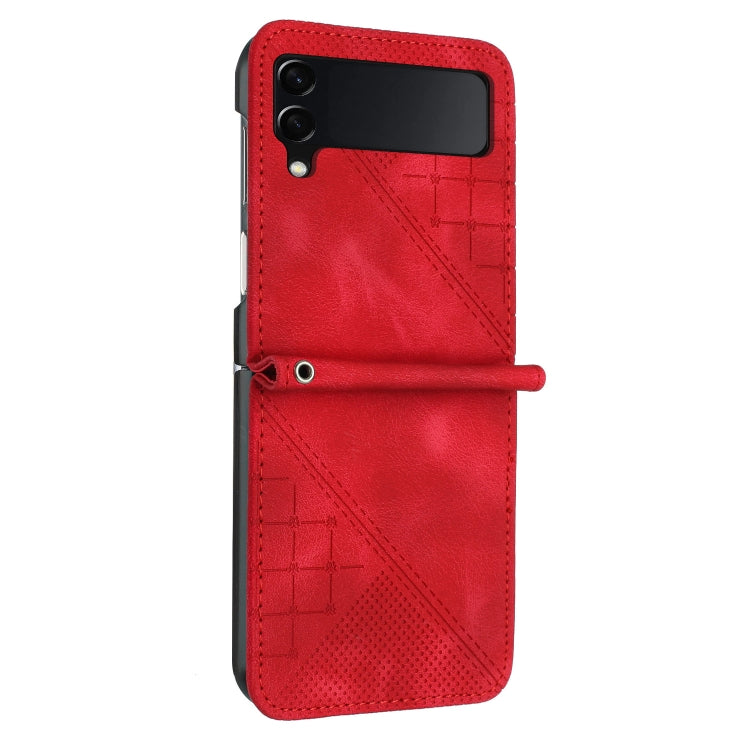For Samsung Galaxy Z Flip4 YX0080 Grid Butterfly Embossed Pattern Flip Leather Phone Case with Lanyard