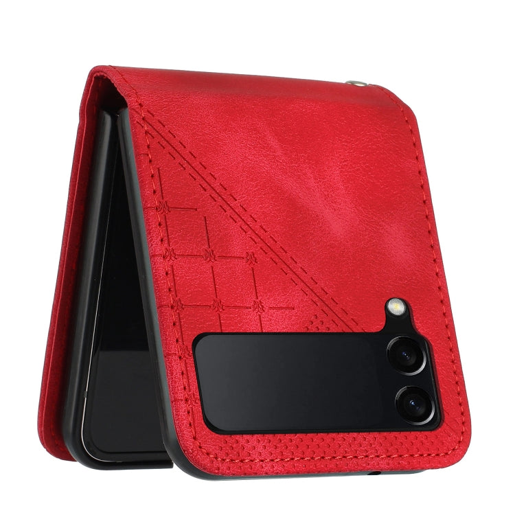 For Samsung Galaxy Z Flip4 YX0080 Grid Butterfly Embossed Pattern Flip Leather Phone Case with Lanyard