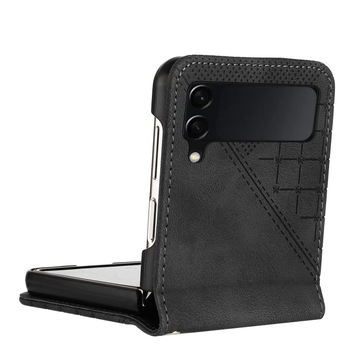 For Samsung Galaxy Z Flip4 YX0080 Grid Butterfly Embossed Pattern Flip Leather Phone Case with Lanyard