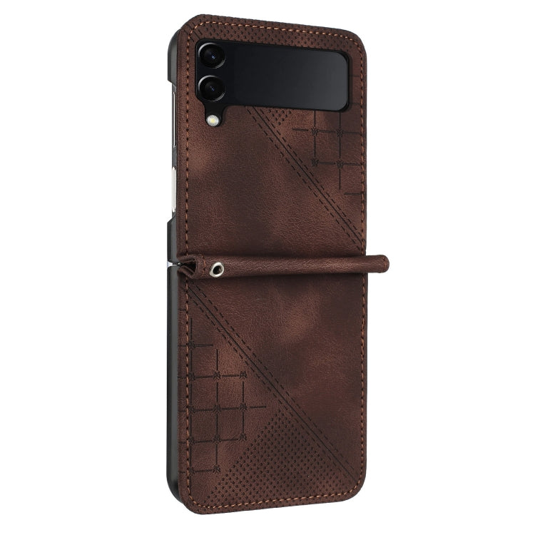 For Samsung Galaxy Z Flip4 YX0080 Grid Butterfly Embossed Pattern Flip Leather Phone Case with Lanyard
