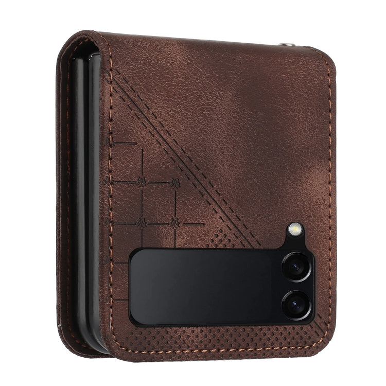 For Samsung Galaxy Z Flip4 YX0080 Grid Butterfly Embossed Pattern Flip Leather Phone Case with Lanyard