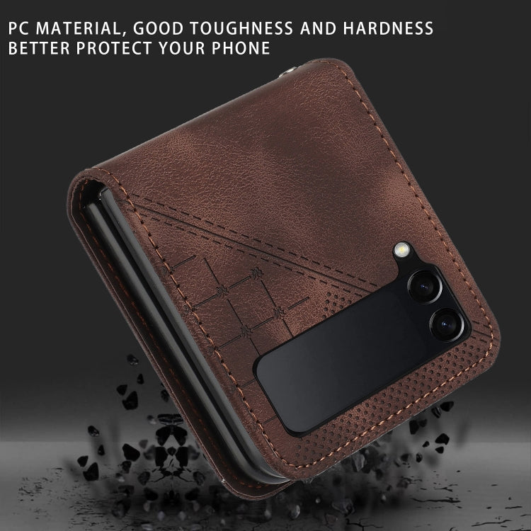 For Samsung Galaxy Z Flip4 YX0080 Grid Butterfly Embossed Pattern Flip Leather Phone Case with Lanyard