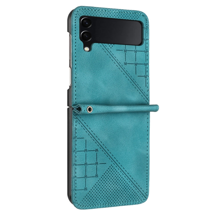 For Samsung Galaxy Z Flip4 YX0080 Grid Butterfly Embossed Pattern Flip Leather Phone Case with Lanyard