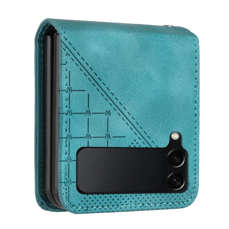 For Samsung Galaxy Z Flip4 YX0080 Grid Butterfly Embossed Pattern Flip Leather Phone Case with Lanyard