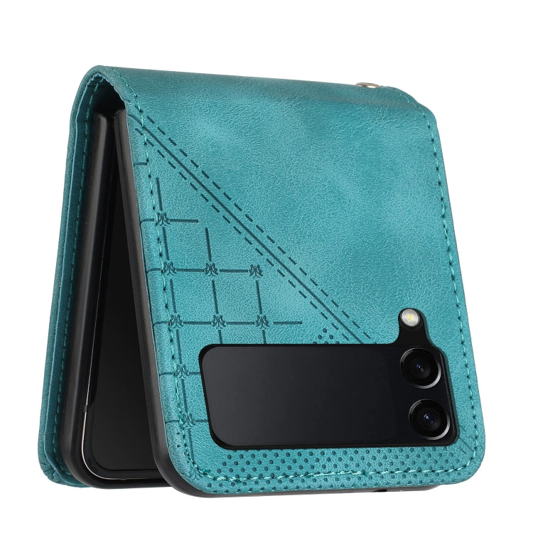 For Samsung Galaxy Z Flip4 YX0080 Grid Butterfly Embossed Pattern Flip Leather Phone Case with Lanyard