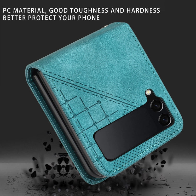 For Samsung Galaxy Z Flip4 YX0080 Grid Butterfly Embossed Pattern Flip Leather Phone Case with Lanyard