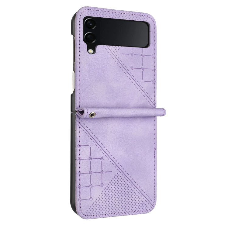 For Samsung Galaxy Z Flip4 YX0080 Grid Butterfly Embossed Pattern Flip Leather Phone Case with Lanyard