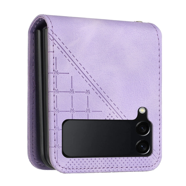 For Samsung Galaxy Z Flip4 YX0080 Grid Butterfly Embossed Pattern Flip Leather Phone Case with Lanyard
