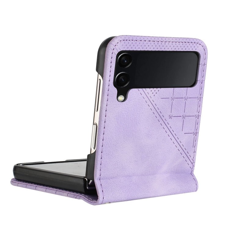 For Samsung Galaxy Z Flip4 YX0080 Grid Butterfly Embossed Pattern Flip Leather Phone Case with Lanyard